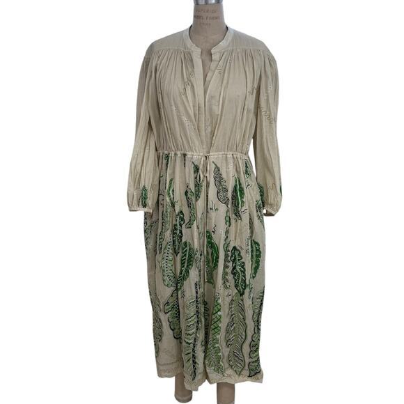 Three Graces London‎ Maxi Dress Size 6 Tan with Green Leaf Print - Picture 1 of 8